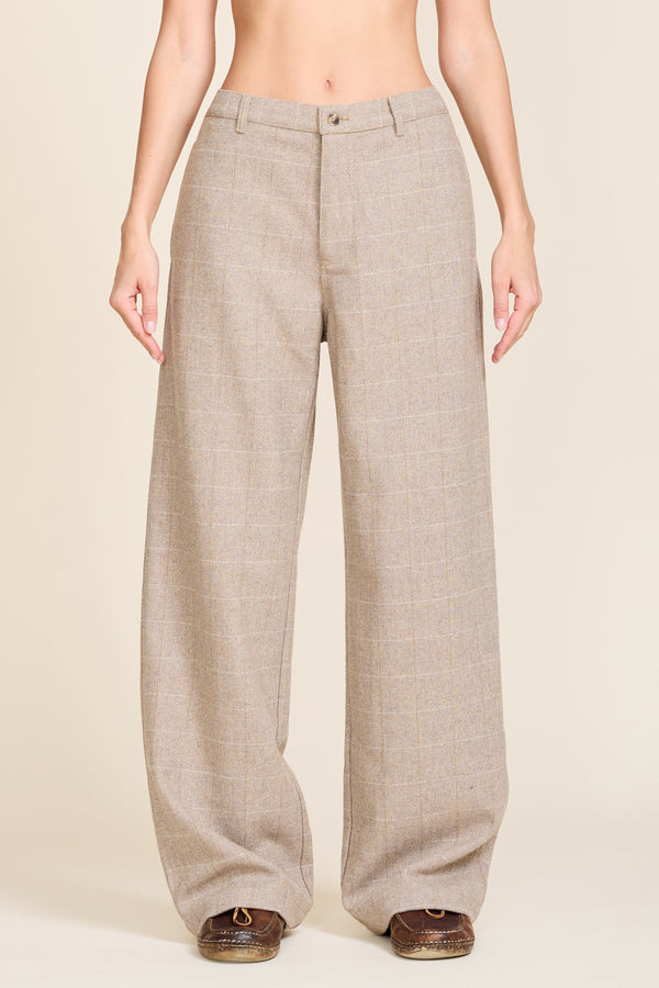Denimist Flat Front Wide Leg Pant Tan Herringbone