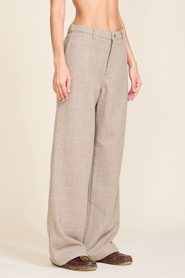 Denimist Flat Front Wide Leg Pant Tan Herringbone