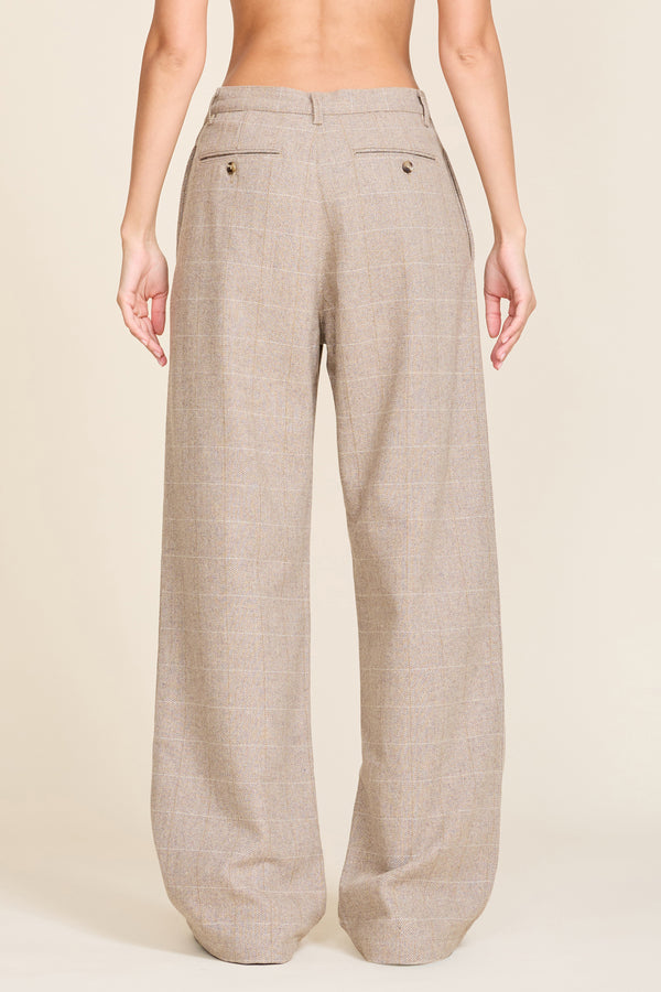 Denimist Flat Front Wide Leg Pant Tan Herringbone