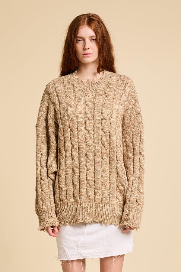 Denimist Oversized Cable Sweater Tan Marled