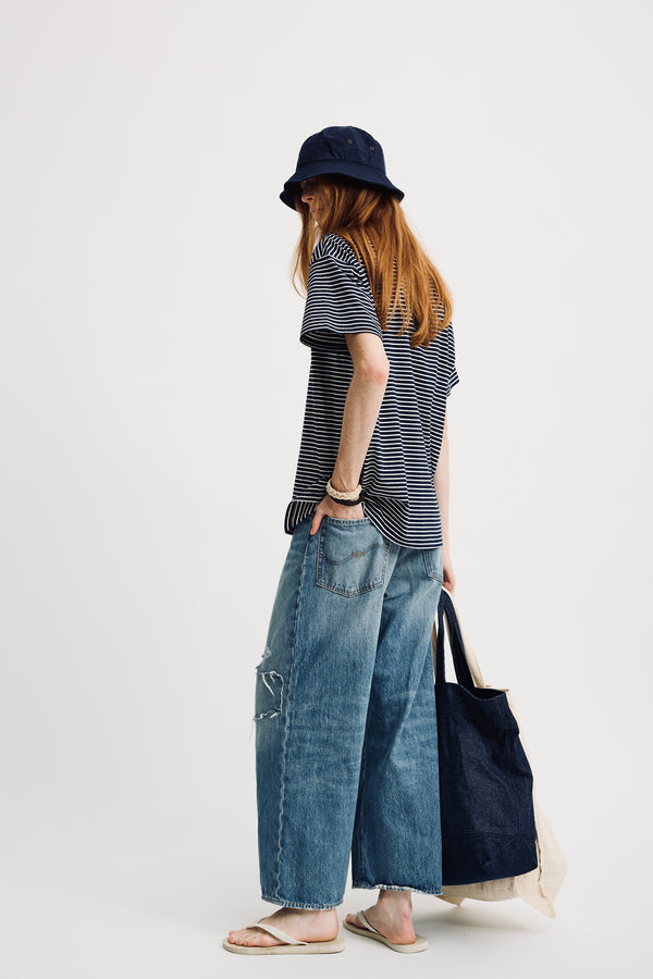 Denimist Relaxed Tee Navy With Narrow White Stripe