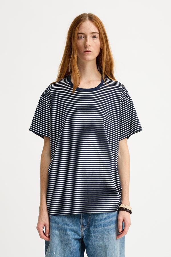 Denimist Relaxed Tee Navy With Narrow White Stripe