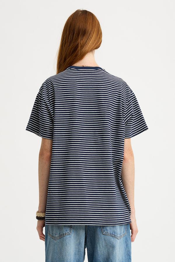 Denimist Relaxed Tee Navy With Narrow White Stripe