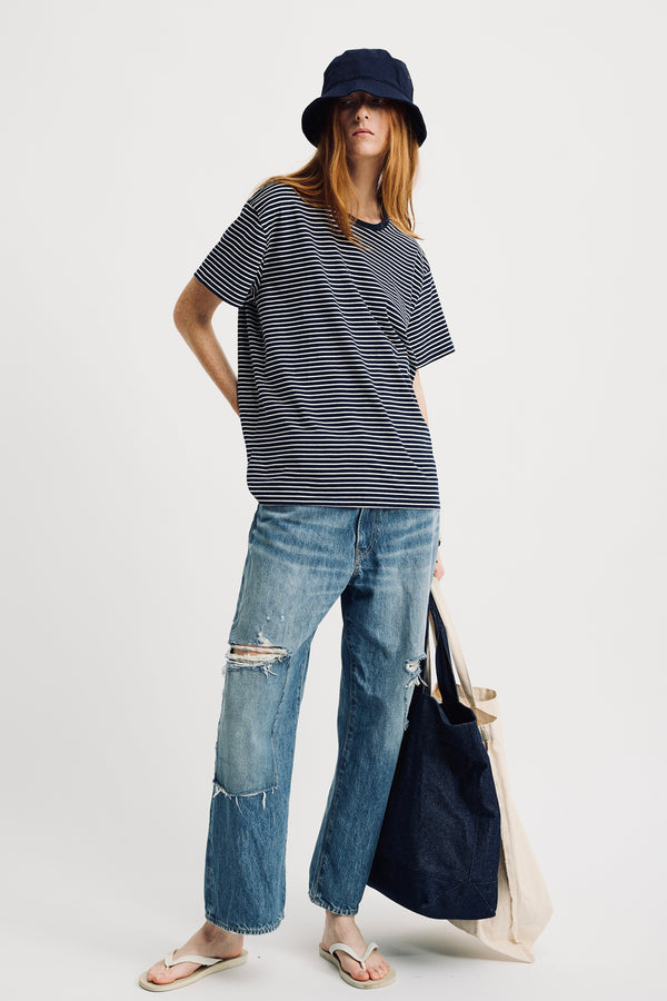 denimist Relaxed Tee Navy With Narrow White Stripe