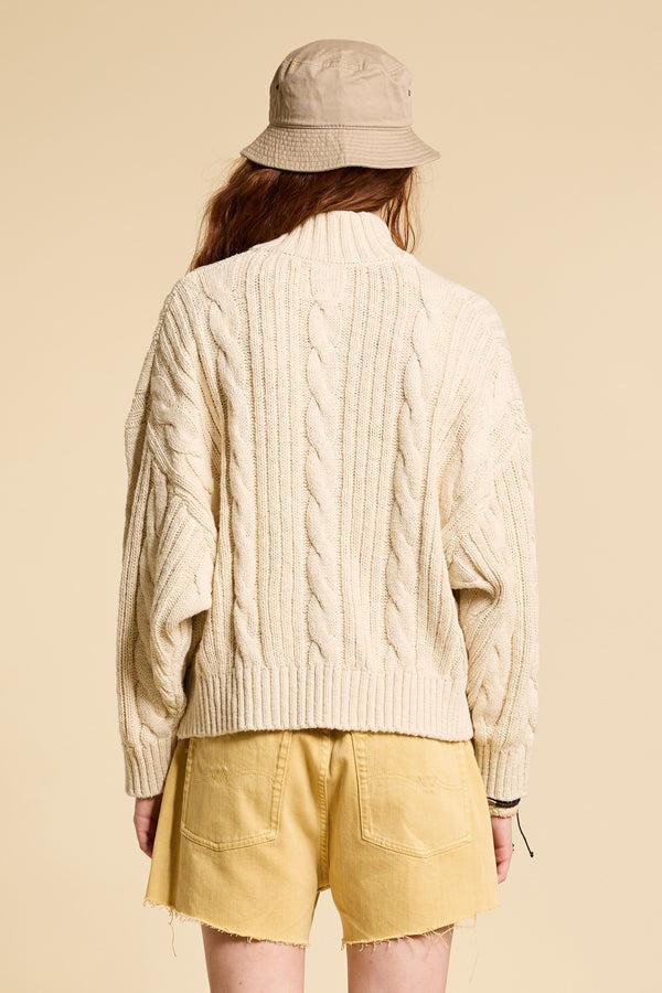 Denimist Split Neck Cable Sweater Ecru Slub