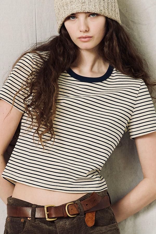 denimist Striped Baby Tee Narrow Cream/Navy Stripe