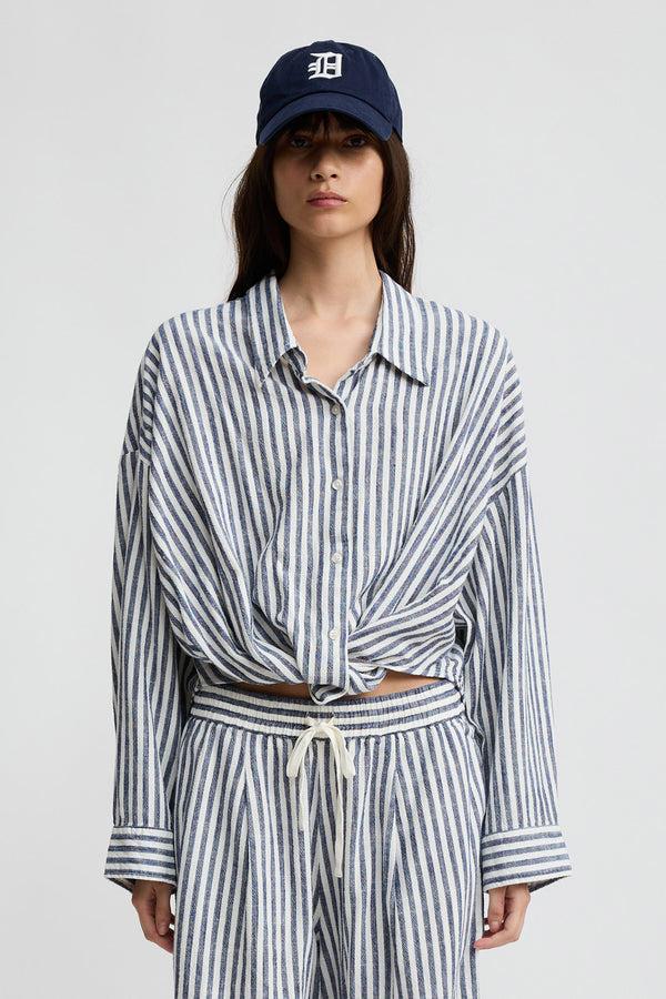 Denimist Twisted Front Shirt Ecru/ Navy Stripe