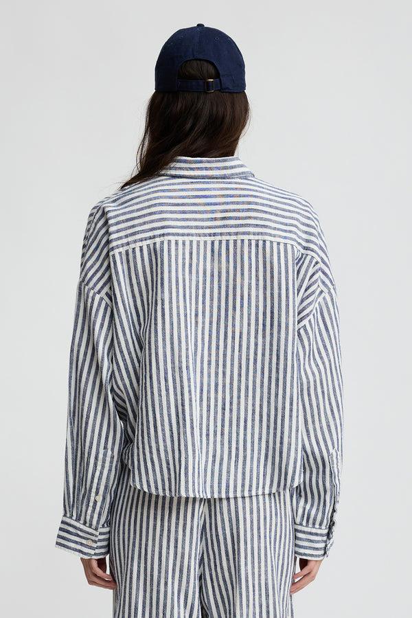 Denimist Twisted Front Shirt Ecru/ Navy Stripe