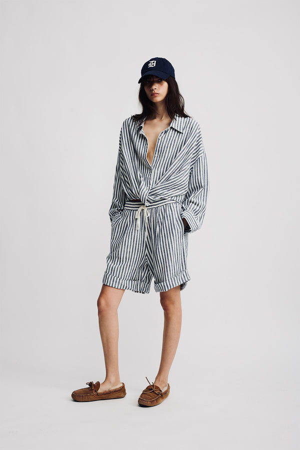 denimist Twisted Front Shirt Ecru/ Navy Stripe