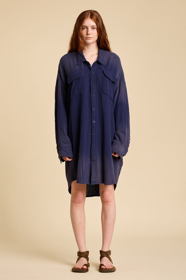 Denimist Utility Shirtdress Washed Blue Gauze