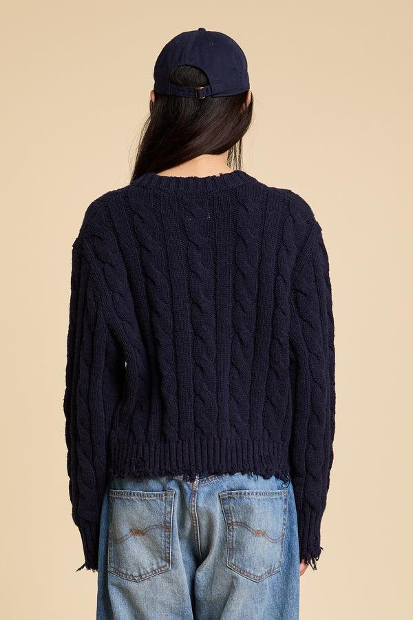 Denimist V Neck Cable Sweater Navy