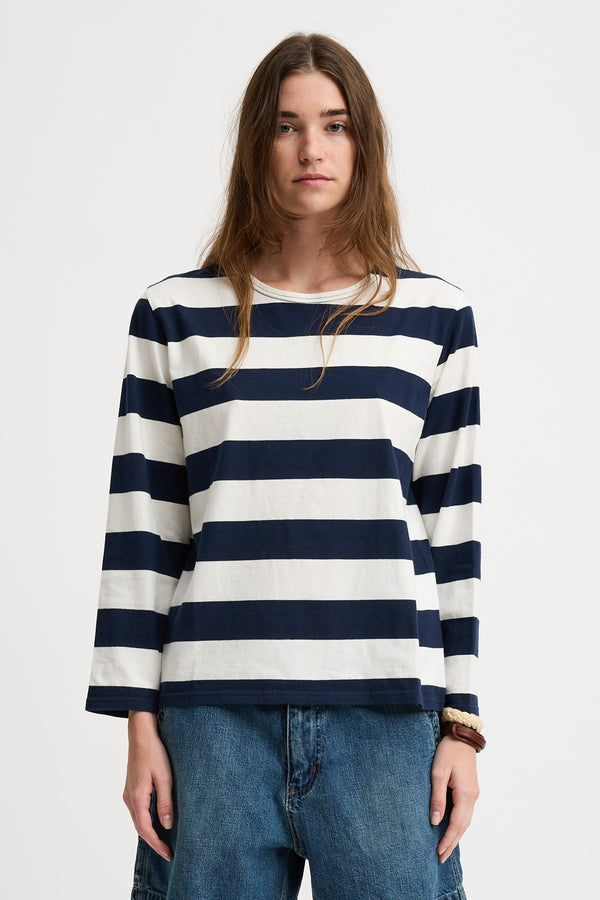 Denimist Long Sleeved Boatneck Tee Jumbo Navy/White Stripe