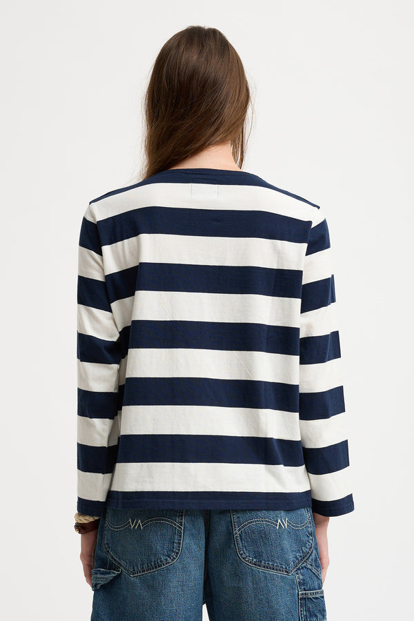 Denimist Long Sleeved Boatneck Tee Jumbo Navy/White Stripe