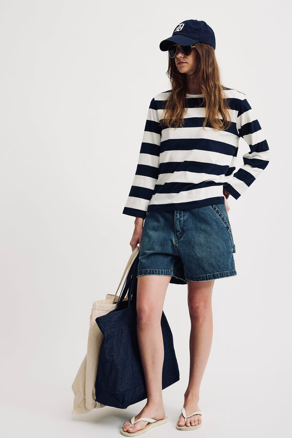 denimist Long Sleeved Boatneck Tee Jumbo Navy/White Stripe