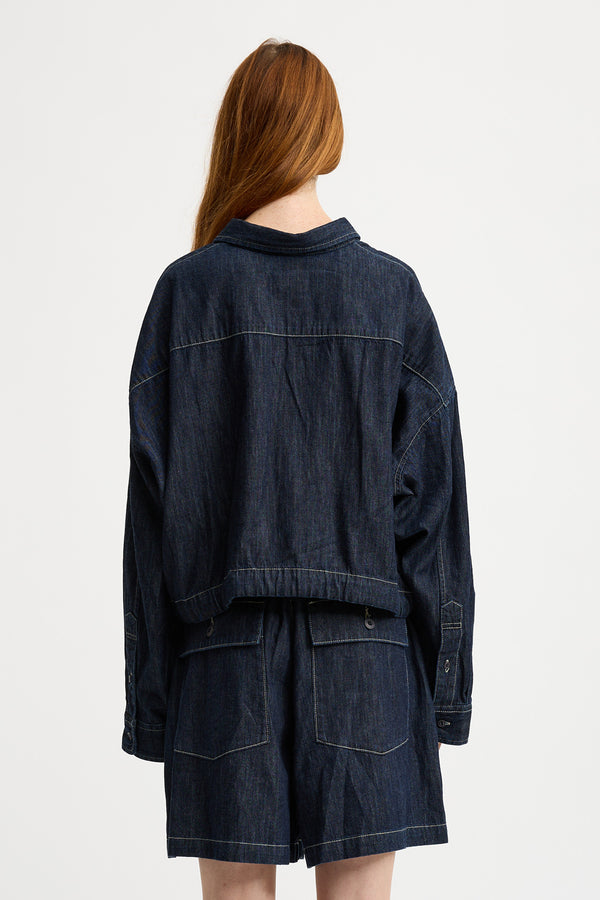 Denimist Long Sleeved Front Tie Shirt Drapey Rinse Indigo