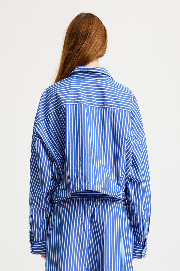 Denimist Long Sleeved Front Tie Shirt Medium Blue Wide Stripe
