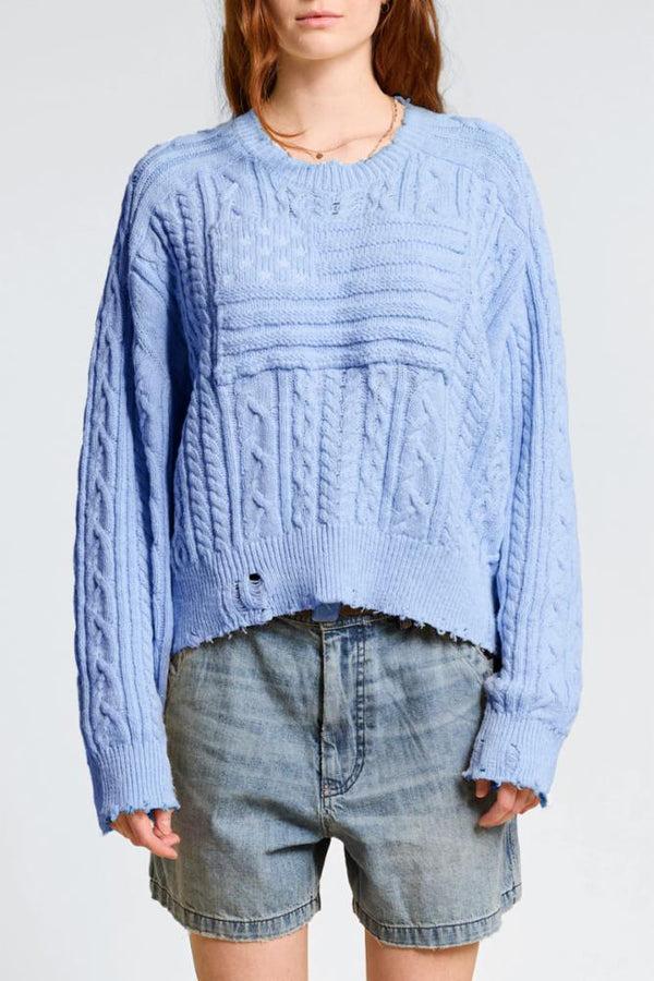 denimist Oversized Cropped Shadow American Flag Sweater Blue