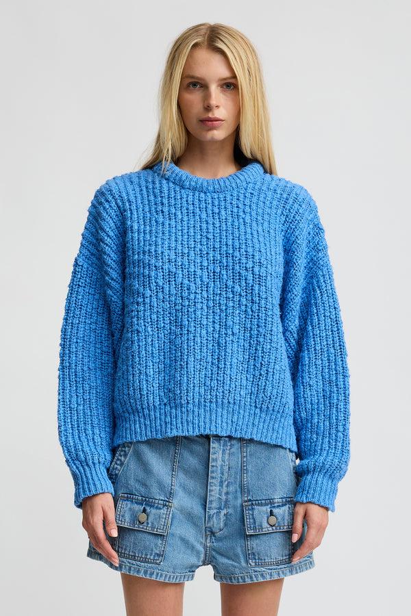 Denimist Padded Neck Oversized Cropped Sweater Blue