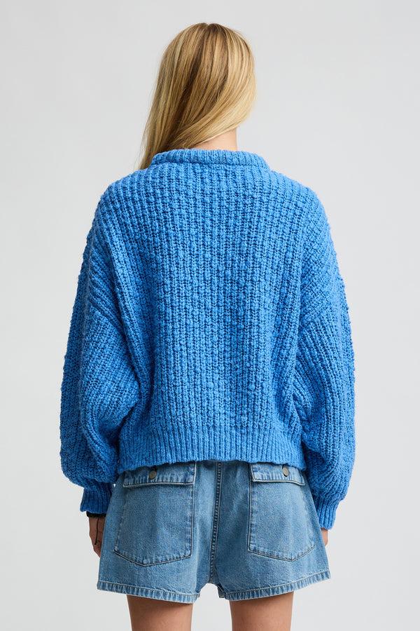 Denimist Padded Neck Oversized Cropped Sweater Blue