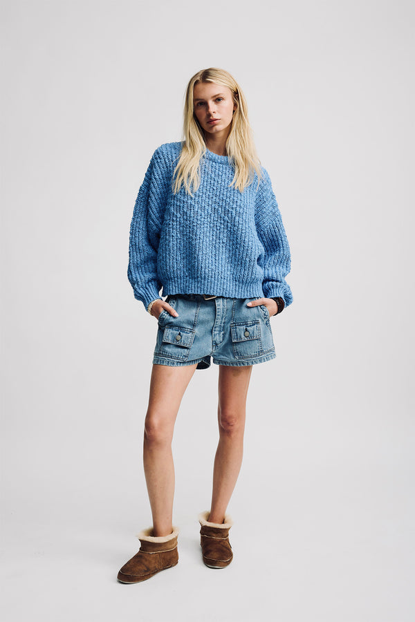denimist Padded Neck Oversized Cropped Sweater Blue
