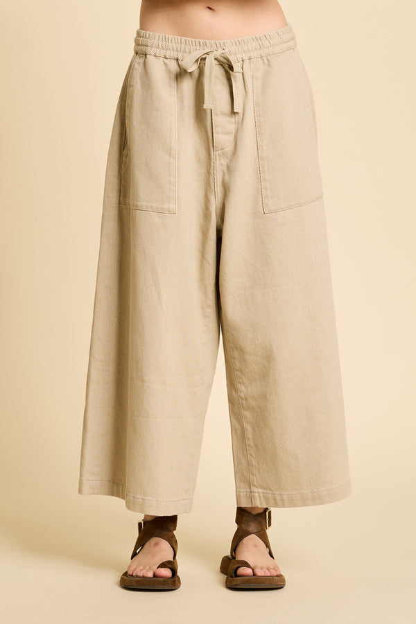 Denimist Palazzo Drawstring Utility Pant Printed Light Sand