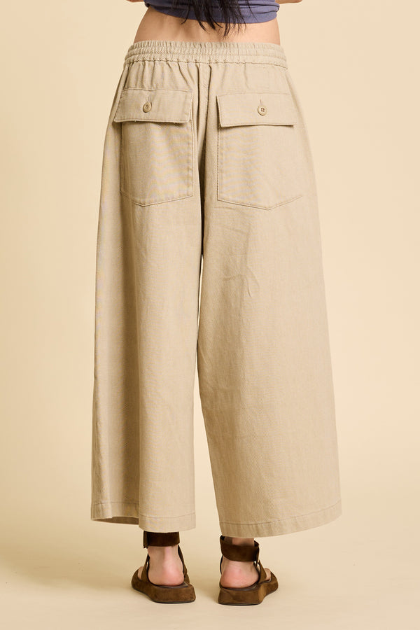 Denimist Palazzo Drawstring Utility Pant Printed Light Sand