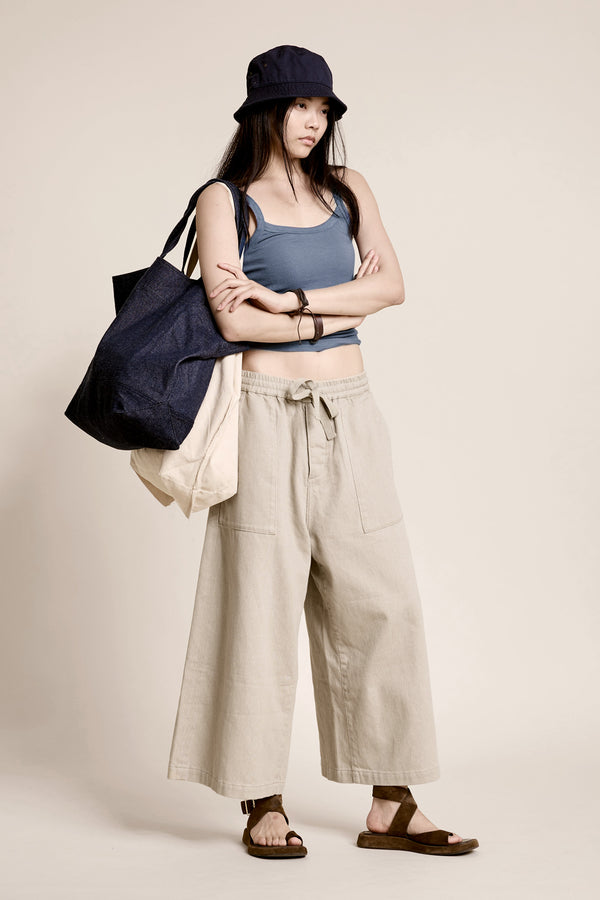 denimist Palazzo Drawstring Utility Pant Printed Light Sand