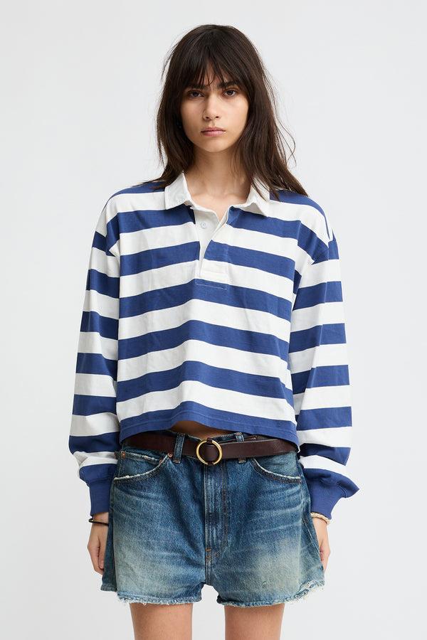 Denimist Rugby Long Sleeved Tee Blue/Ecru Wide Stripe