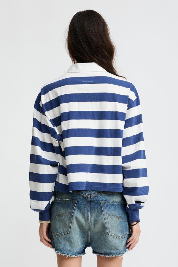 Denimist Rugby Long Sleeved Tee Blue/Ecru Wide Stripe