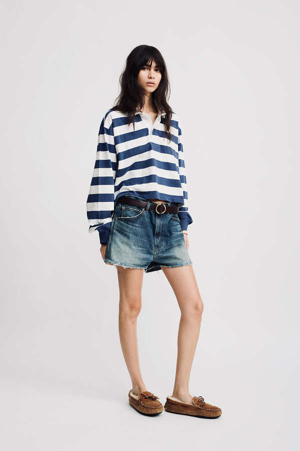 denimist Rugby Long Sleeved Tee Blue/Ecru Wide Stripe