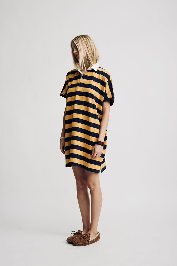Denimist Rugby Tshirt Dress Yellow/Navy Wide Stripe