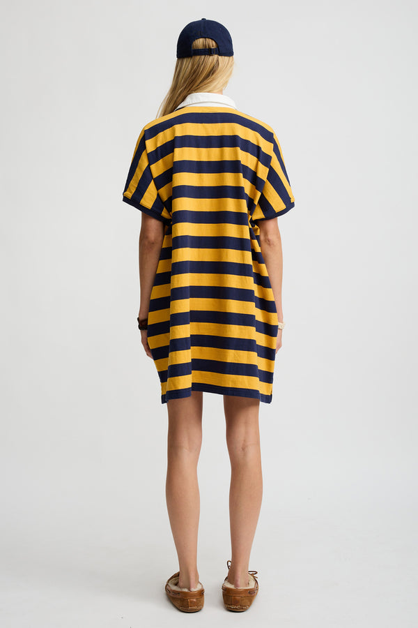 Denimist Rugby Tshirt Dress Yellow/Navy Wide Stripe