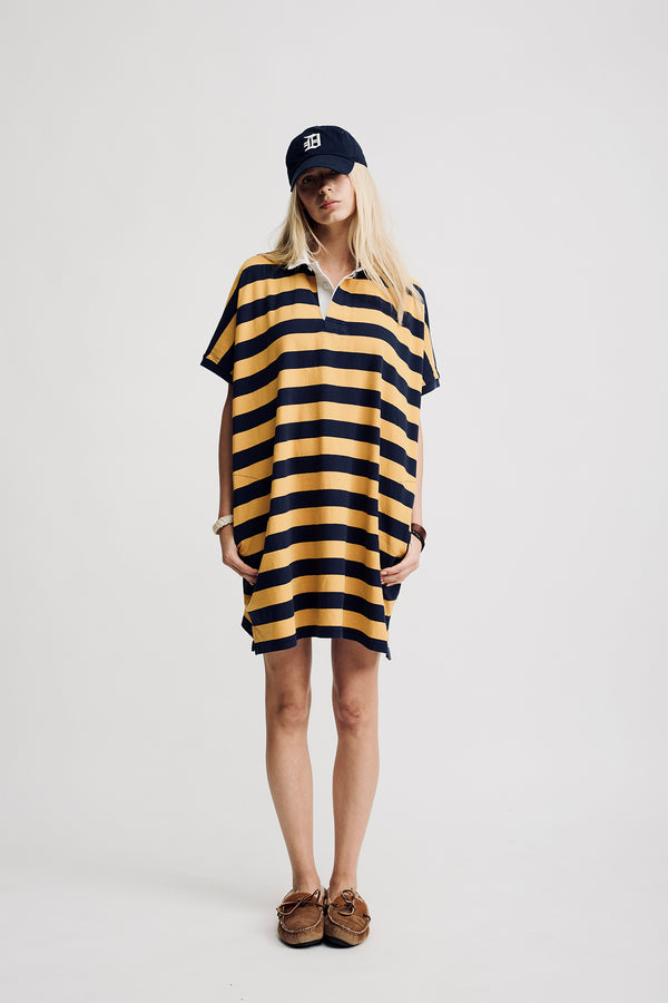 denimist Rugby Tshirt Dress Yellow/Navy Wide Stripe