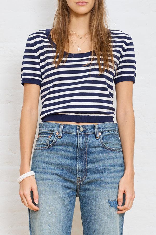 denimist Scoop Neck Skinny Sweater Navy w/ Ecru Stripe