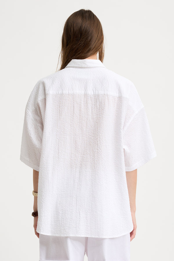 Denimist Short Sleeve Button Down Shirt White Seersucker