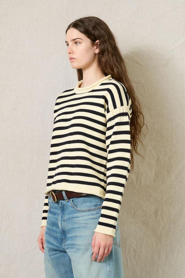 Denimist Striped Pullover Sweater Cream/Midnight Navy Stripe