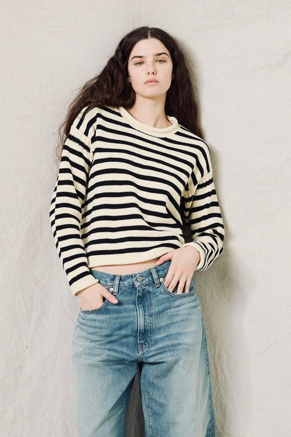 denimist Striped Pullover Sweater Cream/Midnight Navy Stripe