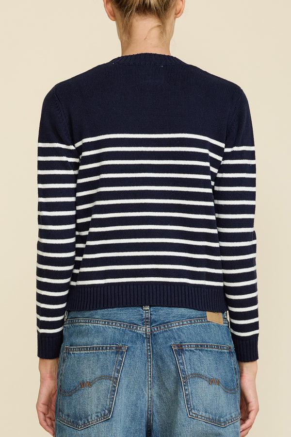 Denimist Striped Pullover Sweater Dark Navy W/ Off White