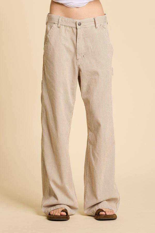 Denimist Teri Wide Leg Carpenter Pant Brown Railroad Stripe