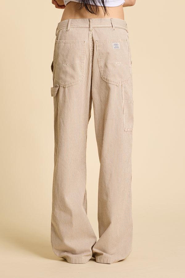 Denimist Teri Wide Leg Carpenter Pant Brown Railroad Stripe