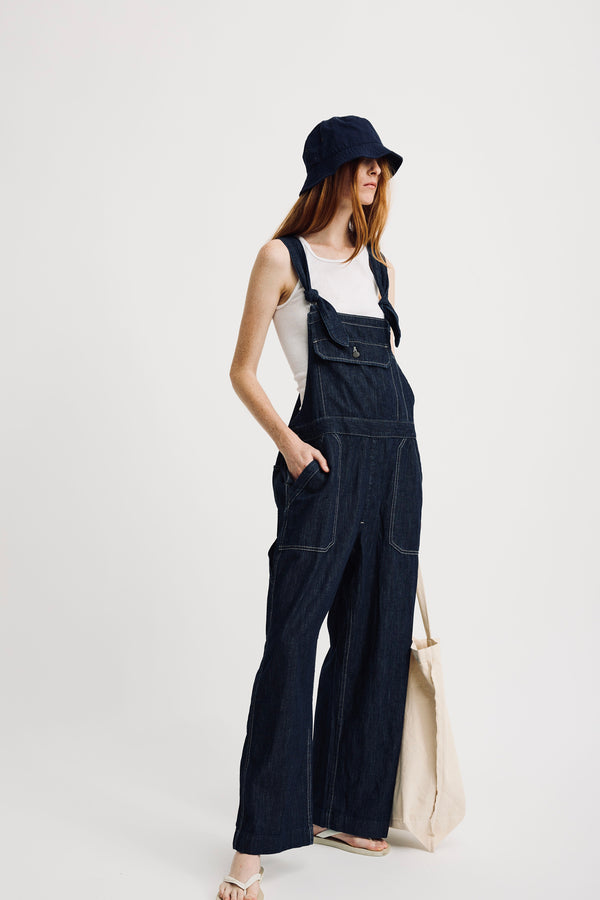 denimist Tie Strap Relaxed Overall Drapey Rinse Indigo