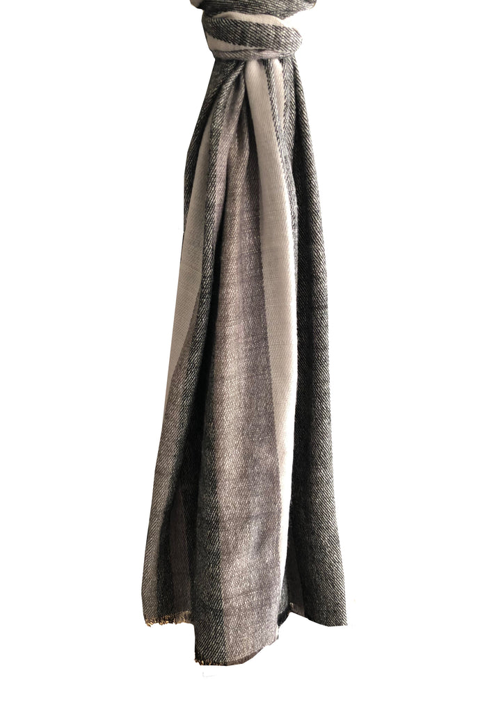 Denis Colomb Annapurna Stripe Stole Moonbeam + Black Olive + Black + Burnt Tea Leaves
