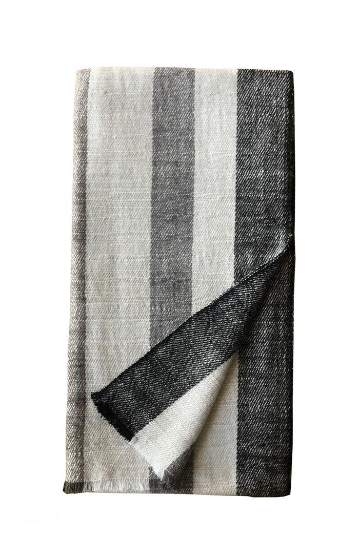 denis colomb Annapurna Stripe Stole Moonbeam + Black Olive + Black + Burnt Tea Leaves