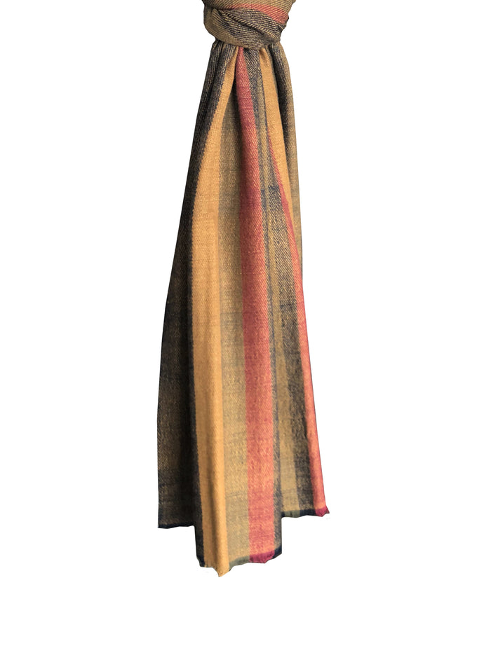 Denis Colomb Annapurna Stripe Stole Moutarde + Dark Khaki Brown + Midnight Blue + Tibetan Rend Monk