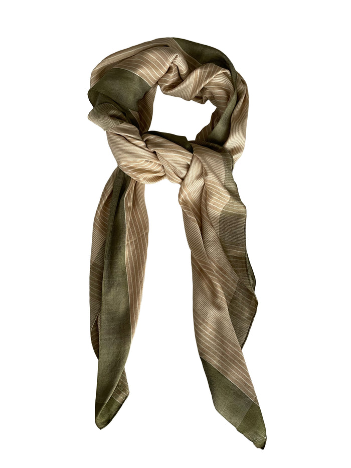 Denis Colomb Casablanca Foulard LRG Square Olive + Sesame + White