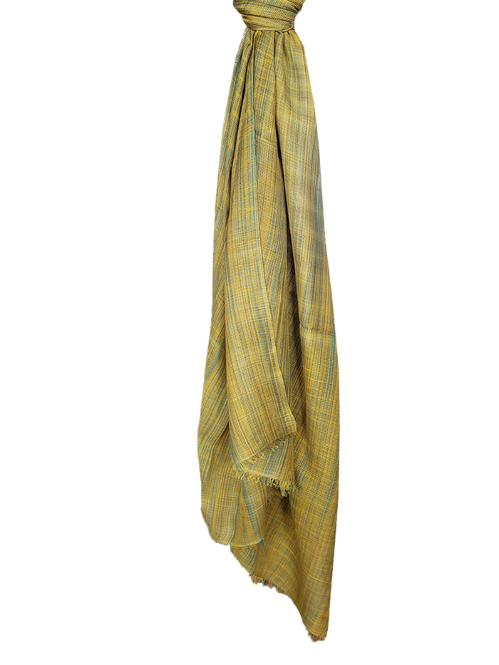 Denis Colomb Chitwan Silk Shawl Khaki + L'or + Peacock Blue