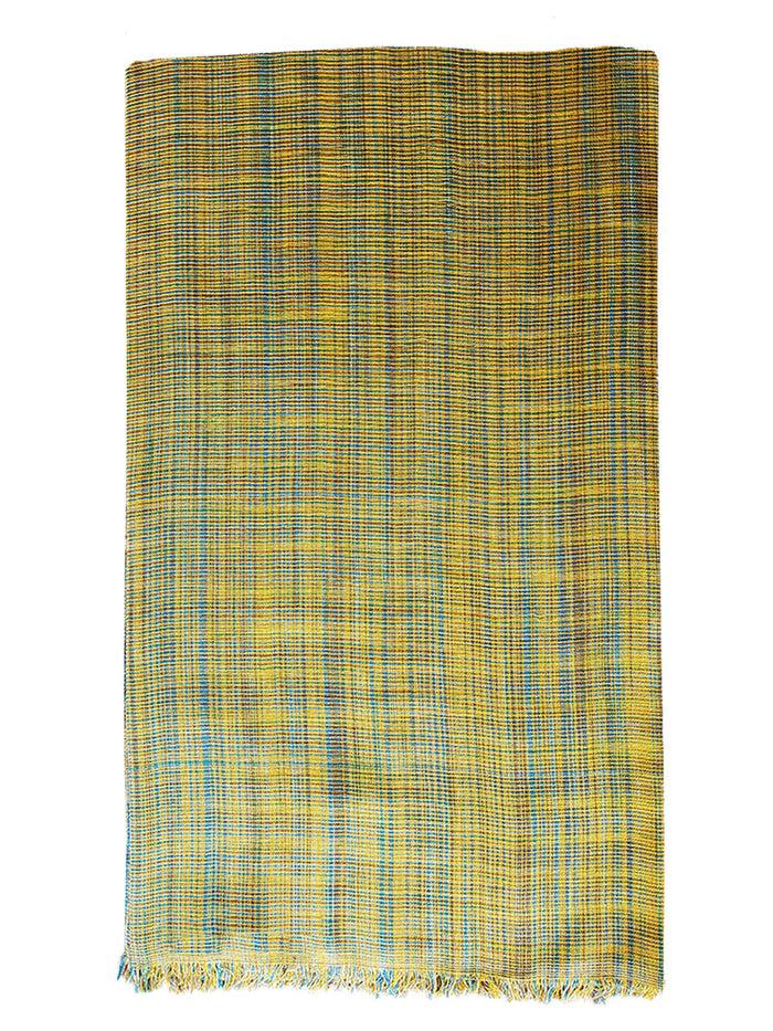 denis colomb Chitwan Silk Shawl Khaki + L'or + Peacock Blue