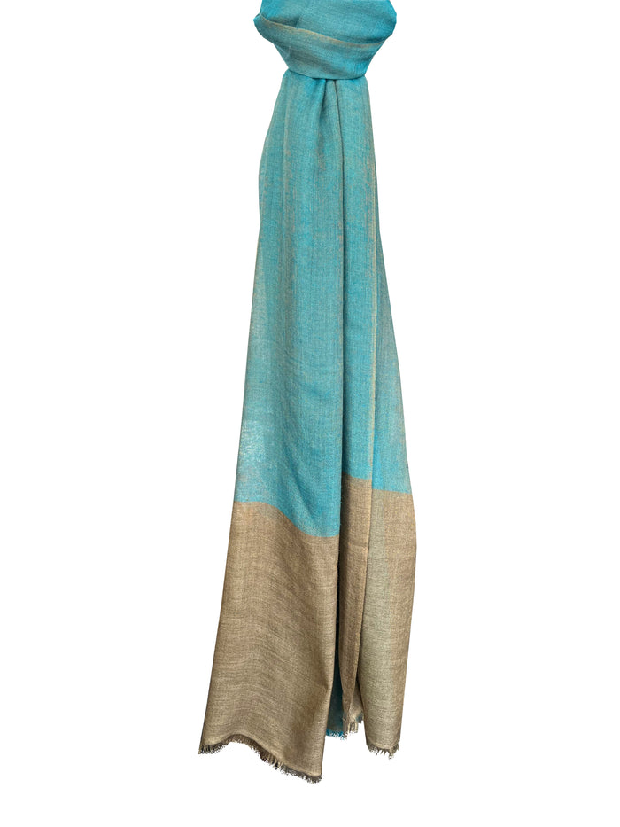 Denis Colomb Angkor Wat Shawl Khaki + Peacock Blue