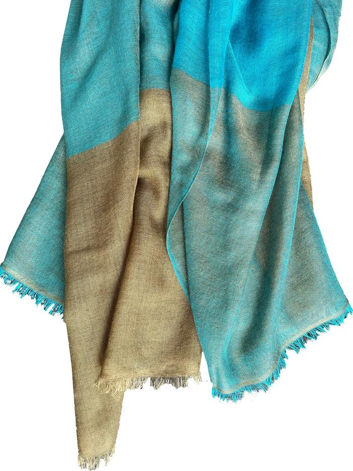 denis colomb Angkor Wat Shawl Khaki + Peacock Blue