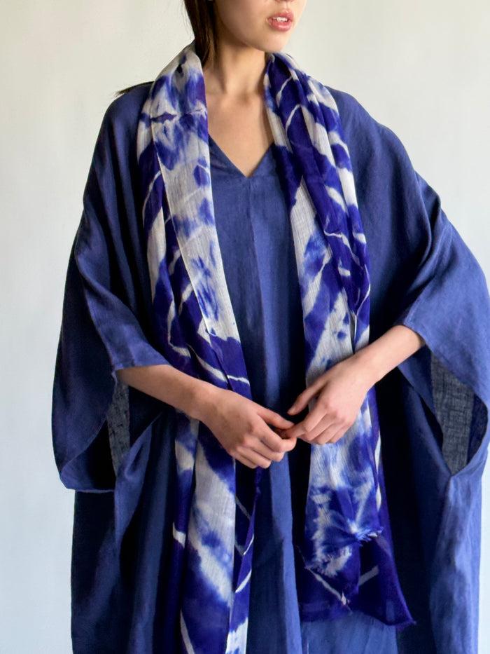 Denis Colomb Angkor Wat Tie Dye Shawl Blue Cobalt